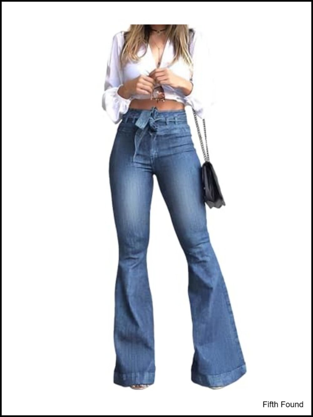 High Waisted Bell Bottom Jeans Wide Leg Flared Denim Pants with Belt
